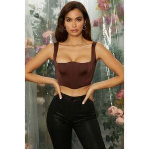 Oh Polly Curved Bust Bustier Crop Top In Brown 10